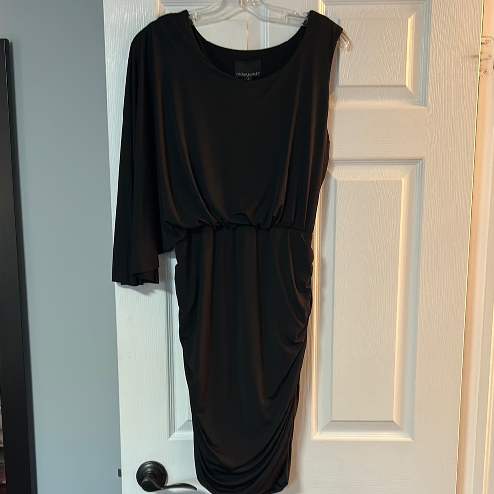 Elegant One Sleeve Stretch Satin  Black Dress